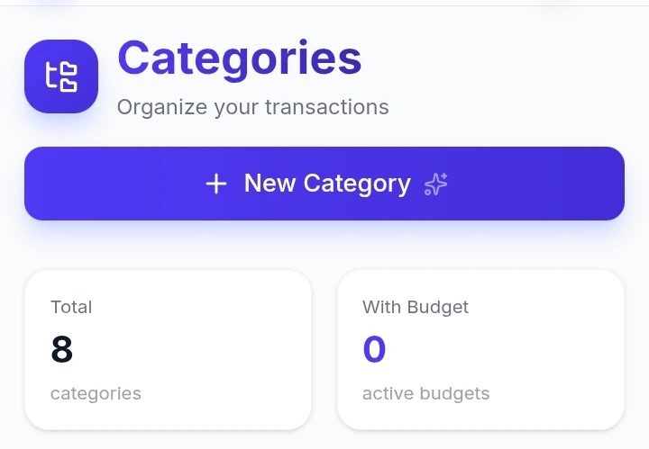 Expenso categories page to organize and manage spending by category